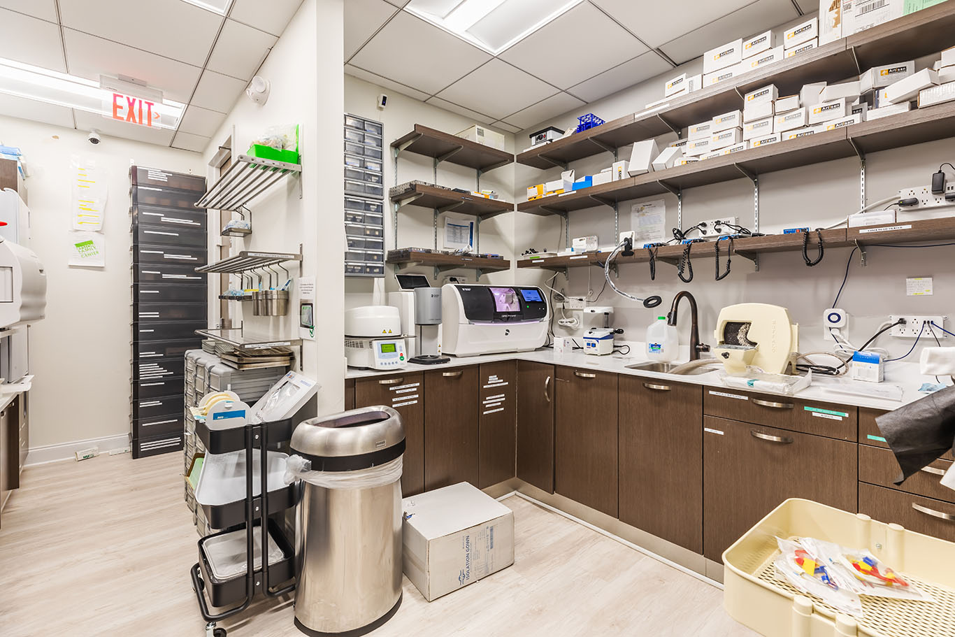 a kitchen with a lot of cabinets and a lot of appliances at pediatric dentistry Reston in Reston, VA